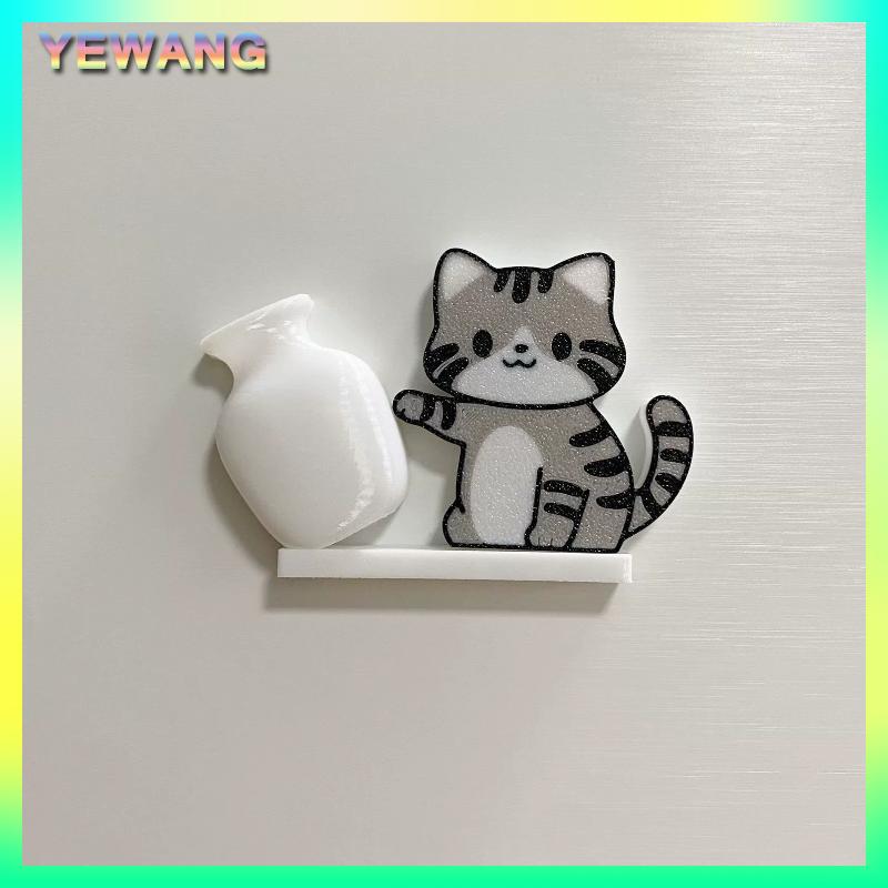 YEWANG Mèo Đẩy Bình Nam Châm Tủ Lạnh Trang Trí Nội Thất Tủ Lạnh Nam Châm Mèo Râu Bộ Sưu Tập Hộp Tưởng Niệm Nhà Văn Phòng Trang Trí Nội Thất Cho Món Quà - 3