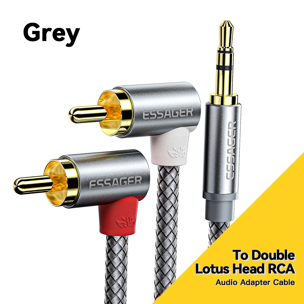 Essager 90 ° Cáp RCA Jack 3.5 Để cáp truyền âm thanh RCA 3.5Mm Jack Để 2RCA Nam Splitter Dây AUX Cho