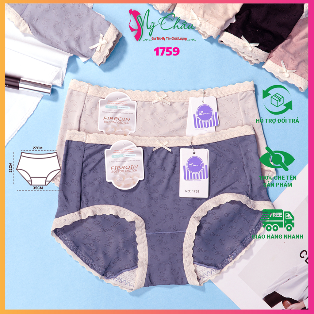 Quần lót thun lạnh lưng thun viền ren dooruzi 1759 chíp thông hơi hoa văn thêu cạp cao vừa đáy cotton - hàng nhập khẩu