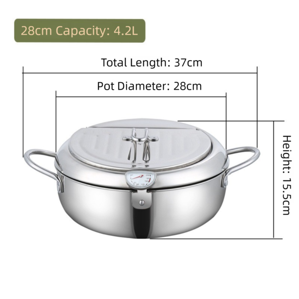PZJBDI SHOP thép không gỉ Nồi chiên sâu Nhiệt kế Tiếng Nhật Chảo chiên sâu Dày lên có nắp Chảo chiên tempura Bếp Gas Cảm Ứng - 3