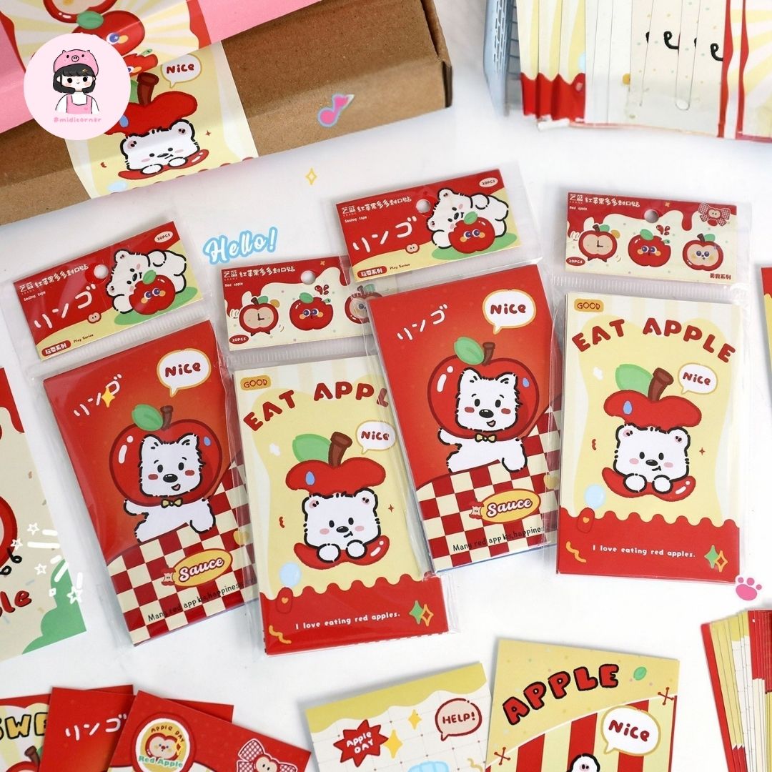 Set 40 Sticker Niêm Phong Mèo Táo Gấu 10 Mẫu Dễ Thương Midi Corner