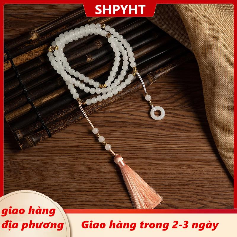 [COD] SHPYHT Giao hàng địa phương Trung Quốc Phong Cách Dài Màu Xanh Lá Cây Hạt Vòng Cổ Phật Thiền Màu Xanh Lá Cây Pha Lê Vòng Cổ Dài Tua Chokers Đồ Trang Sức Quà Tặng