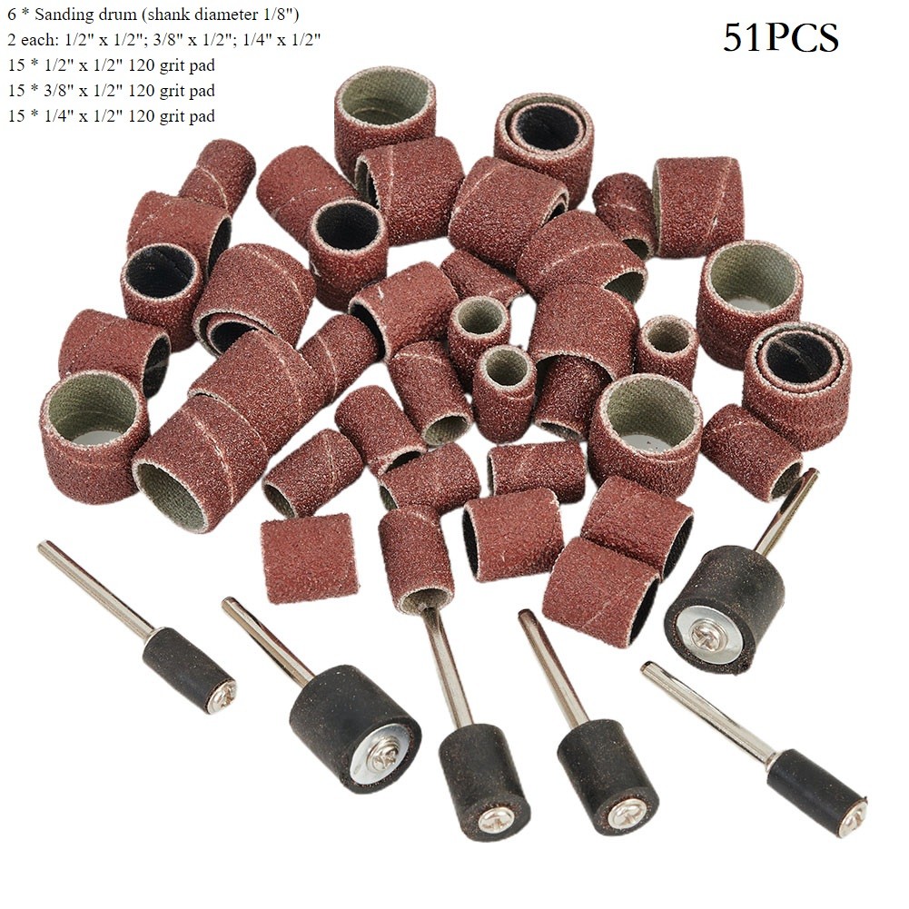 Hometool Essential 51pcs chà nhám trống ban nhạc trục gá kit hoàn hảo cho dụng cụ xoay 120 grit