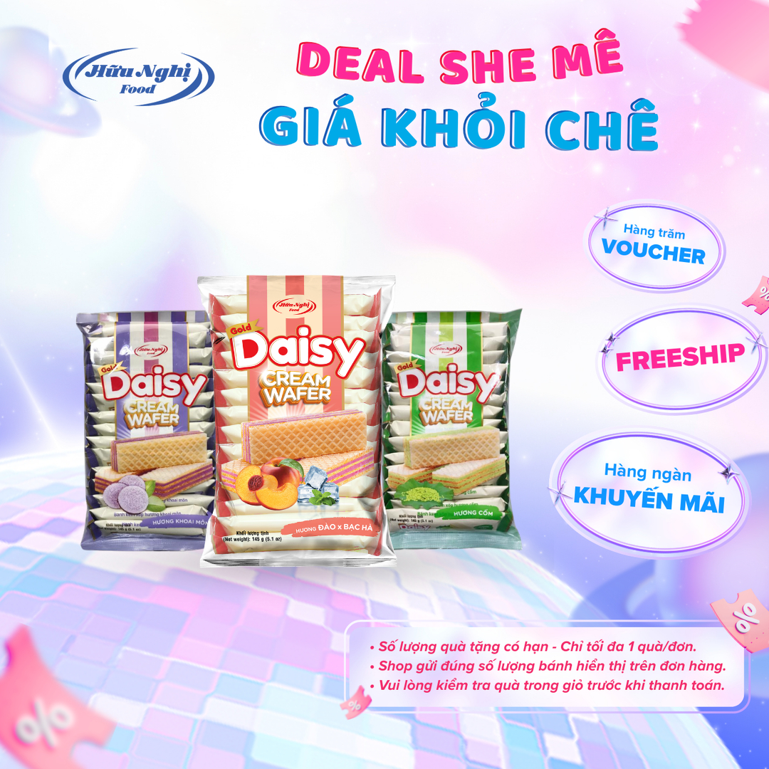 Combo 3 bánh xốp vị cốm, khoai môn, đào bạc hà Gold Daisy 145g