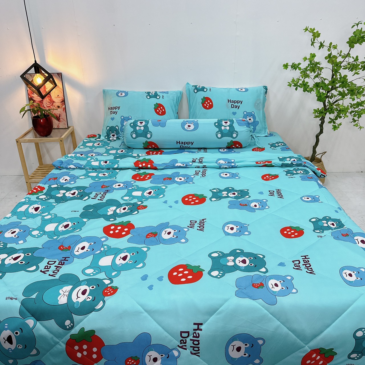 Bộ ga gối thun lạnh mẫu GẤU DÂU đủ kích cỡ may theo yêu cầu - ga gối thun lạnh / chăn ga gối Minh Anh
