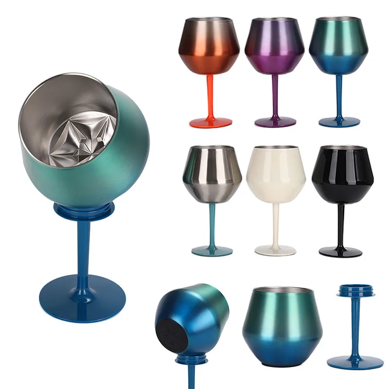 【Rear Waves】 New 14oz 304 Stainless Steel Dual-Use Cup - Detachable Stem Wine Glass & Coffee Tumbler, Vacuum Insulated Barware goblet