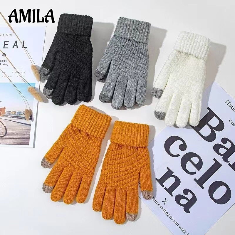Găng tay mùa đông màn hình cảm ứng dệt kim amila với thiết kế ấm áp và chống trượt cho nam và nữ