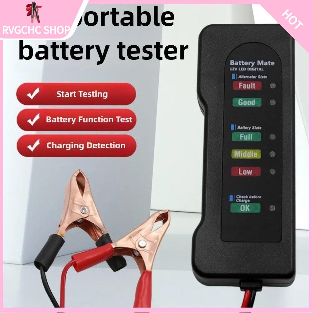 RVGCHC SHOP 1Pcs Màn hình đỏ vàng xanh Máy kiểm tra pin Mức pin 12V Dây đồng Máy kiểm tra máy phát điện ABS Ô tô Xe máy