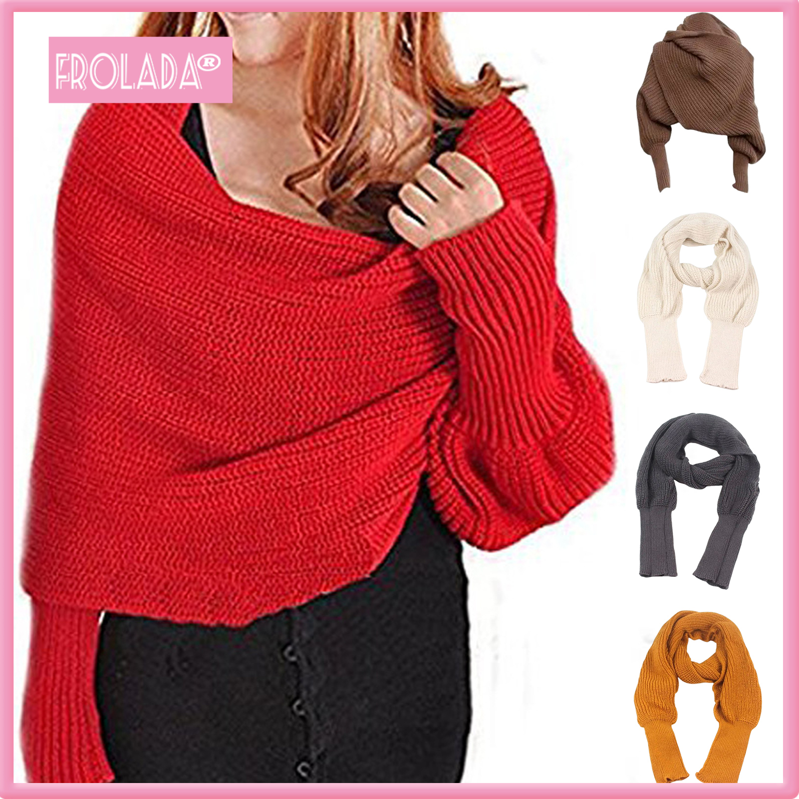 Knitted Shawl Scarf with Sleeves Women Autumn Winter Solid Color Long Knitting Scarf Casual Literary Style Elastic Shawl Wrap Scarf ราคา 286 บาท*ส่งฟรี