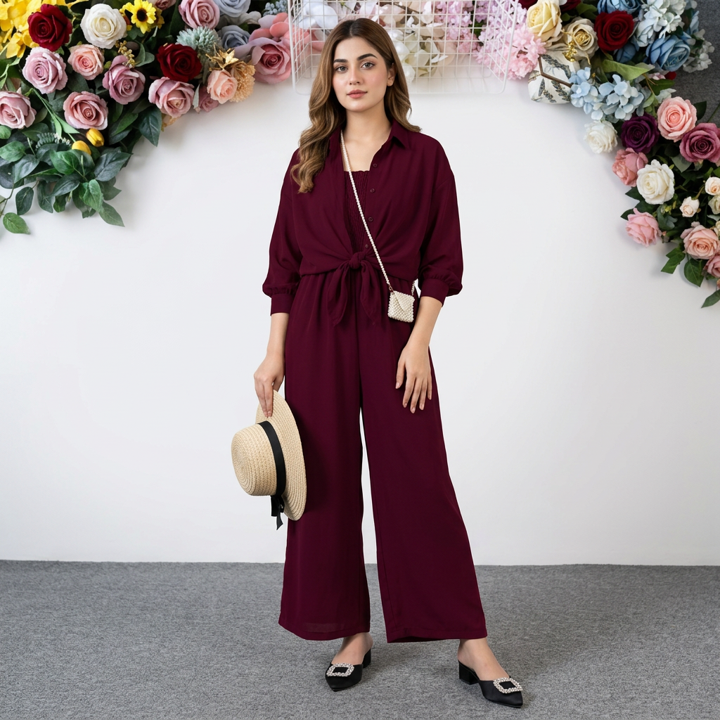 Dealistaan Stitched Stylish Western Wear Jumpsuit 2Pc Dress For Women