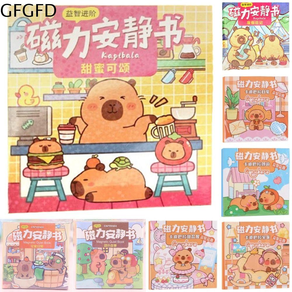 GFGFD Thủ công Sách nam châm yên tĩnh Giấy Hoạt hình Sách dán nhãn capybara Sách vá nam châm Sổ tay Đồ chơi sách bận rộn cho trẻ em tự làm Bé gái
