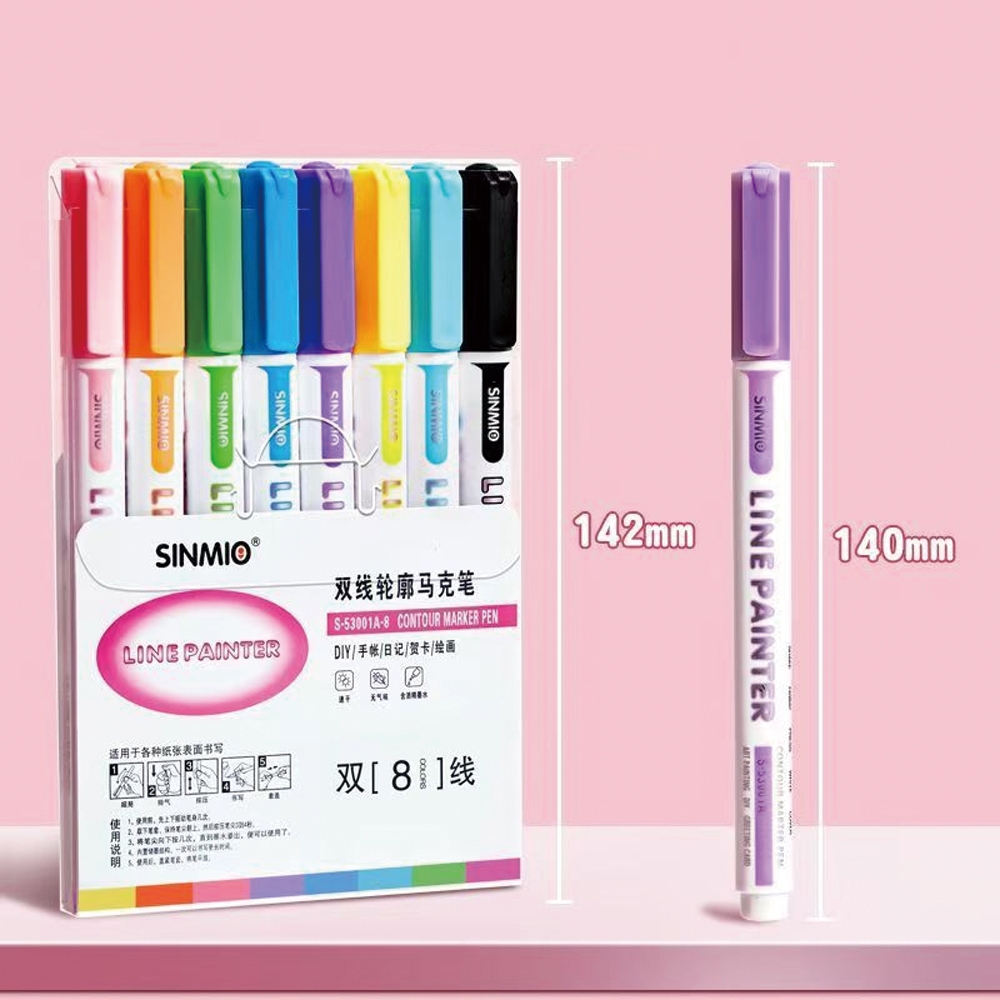 BZAJGEJGESG Double Line Outline Pen 8Colors Set Dream Hand Acount pen DIY Metallic Marker Pen