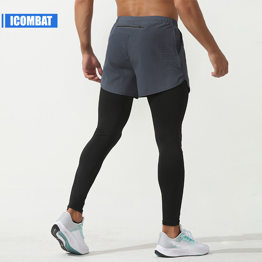 Quần short đùi 2 lớp legging dài nam thể thao ICOMBAT TREKKING V.1 tập gym chạy bộ phượt bóng rổ túi khóa kéo