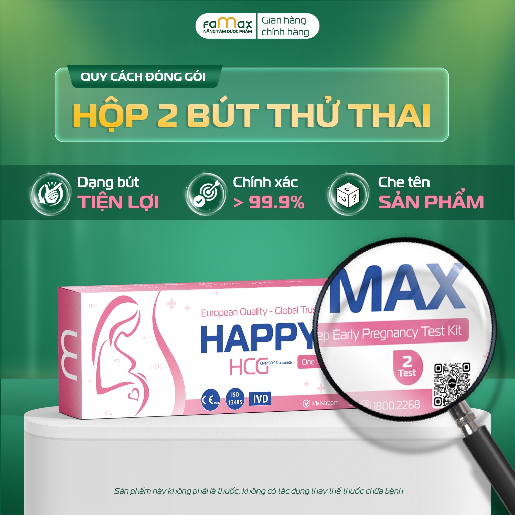 [Bảo Hành] Hộp 2 Bút Thử Thai HCG HAPPYMAX FAMAX Kết quả nhanh, chính xác, tiện lợi, vệ sinh