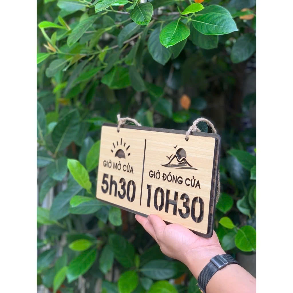 (GIỜ LÀM THEO YÊU CẦU) Bảng gỗ GIỜ MỞ CỬA & GIỜ ĐÓNG CỬA có dây treo trang trí quán cửa hàng...