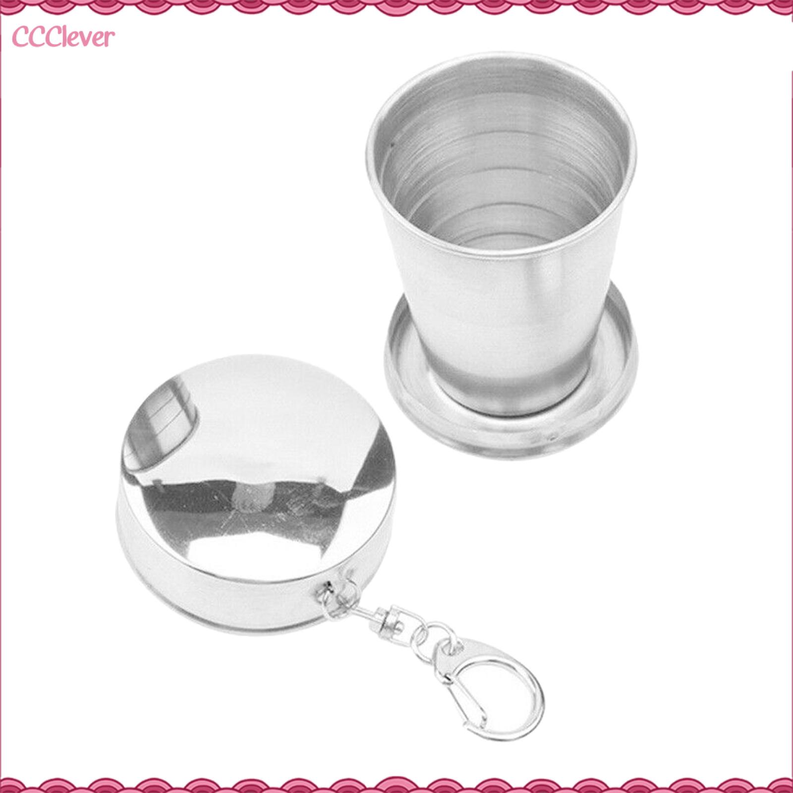 Ccclever gấp bằng thép không gỉ cup với Keychain thép không gỉ Stackable kim loại có thể thu vào cup cắm trại ngoài trời cốc nước