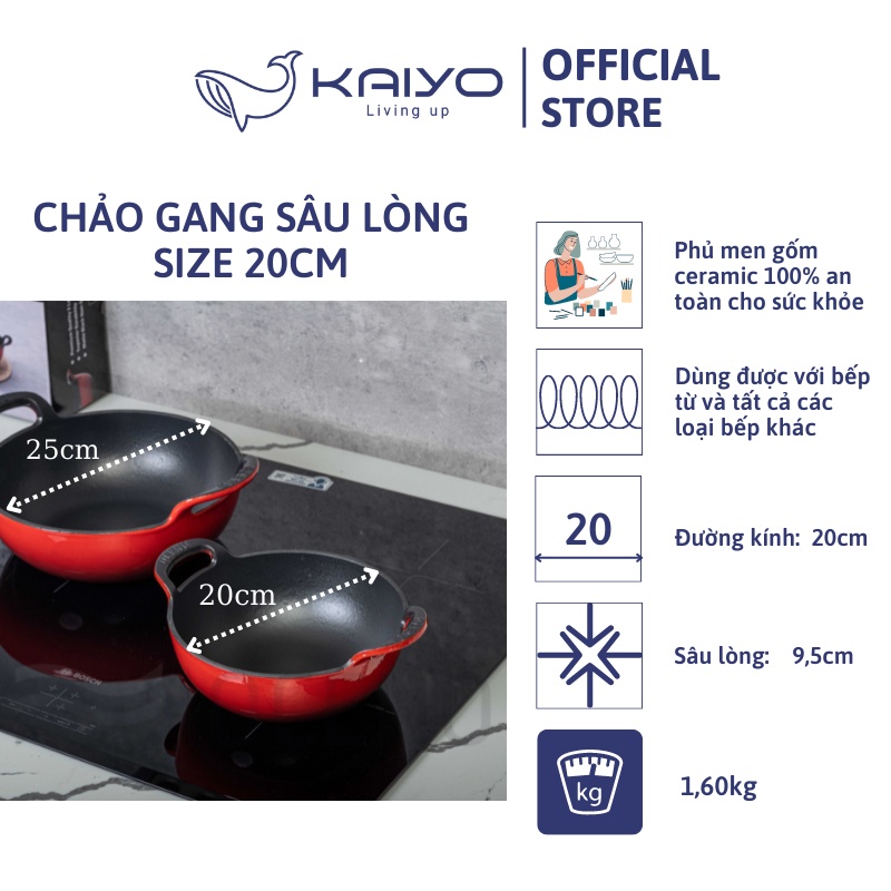 Chảo gang sâu lòng OCENO màu đỏ size 20cm [mã: FD22BRED]