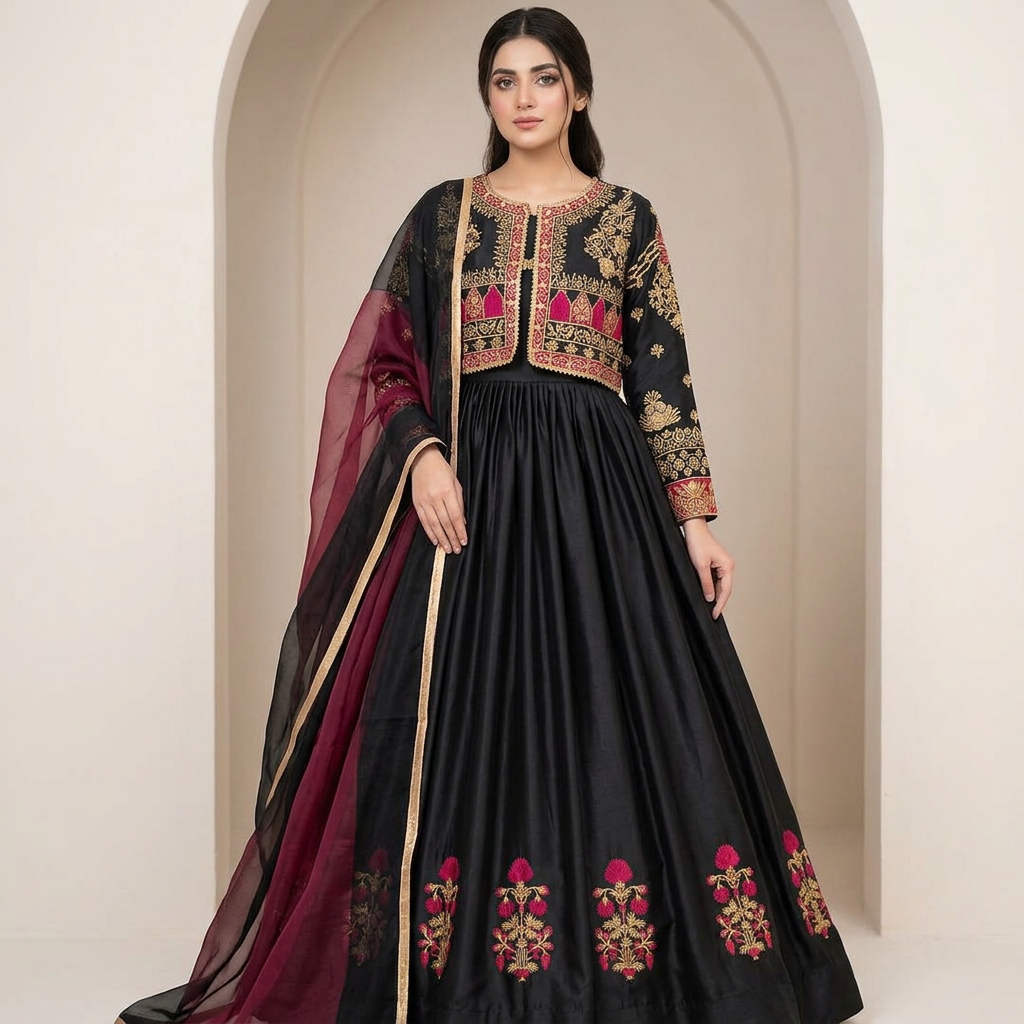 Stitched Heavy Embroidered Maxi with Koti (Separate Coaty) Party Wear Maxi Dresses For Women/Party Wear/Wedding Collection/Wedding Dress For Women