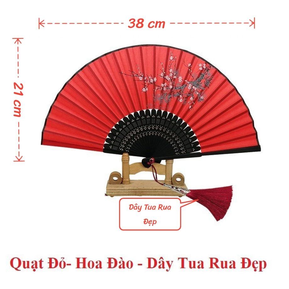 Quạt trang trí, phụ kiện múa, Quạt cổ vải lụa nan trúc cầm tay gập gọn dây tuyến cosplay SaLe