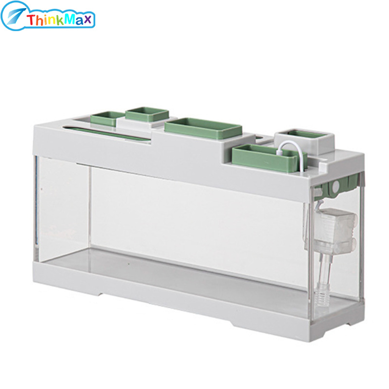 Tabletop Transparent Fish Tank, Acrylic Storage Fish Tank With Lid, Integrated Silent Aquarium With Light, Storage Compartment, 3 Type-C Interfaces ราคา 840 บาท*ส่งฟรี