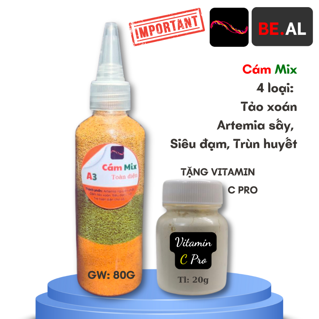Cám cá cảnh cám mix tặng vitamin Cpro - Mix 4 loại Artemia sấy tảo xoán Spirulina cám siêu đạm cám trùn huyết