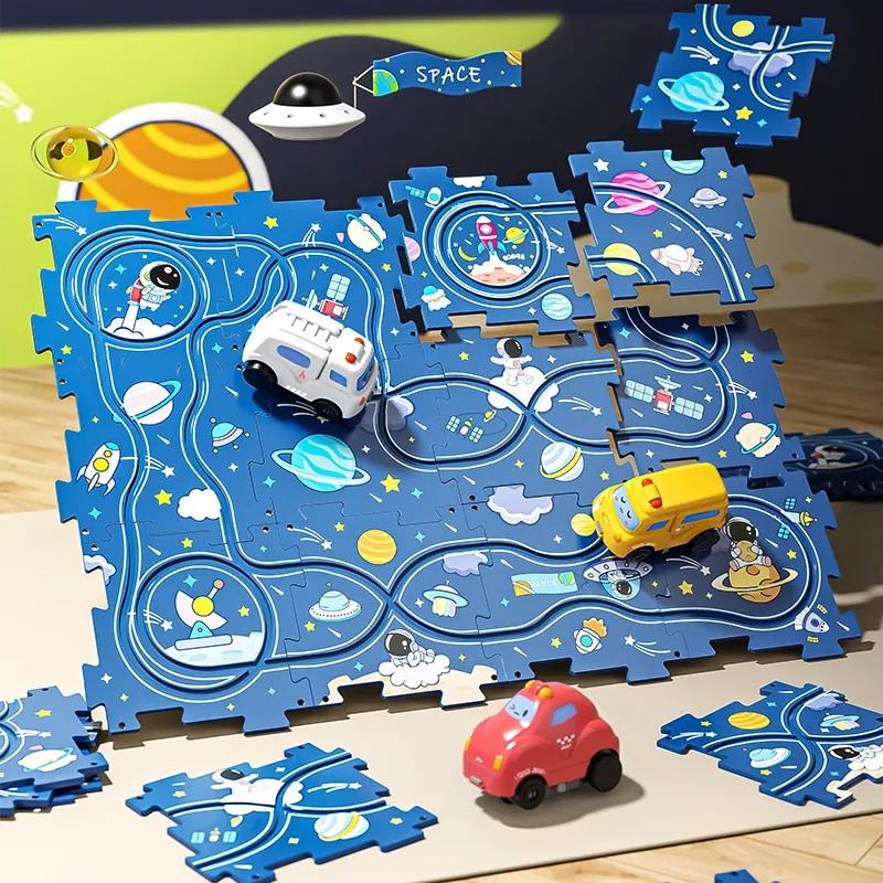 Puzzle Kids Cartoon Dinosaurs Race Track Toys with Electric Car