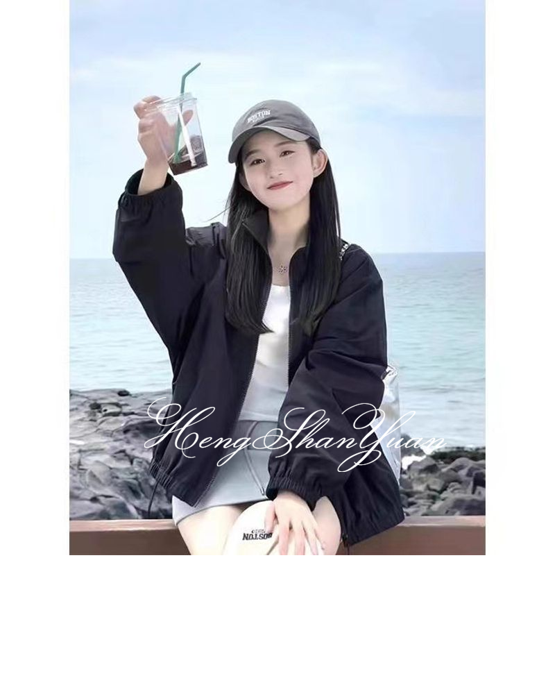 Hengshanyuan đứng cổ áo áo khoác có khóa kéo lỏng giải trí Áo khoác thể thao với túi thiết kế hợp thời trang tất cả phù hợp