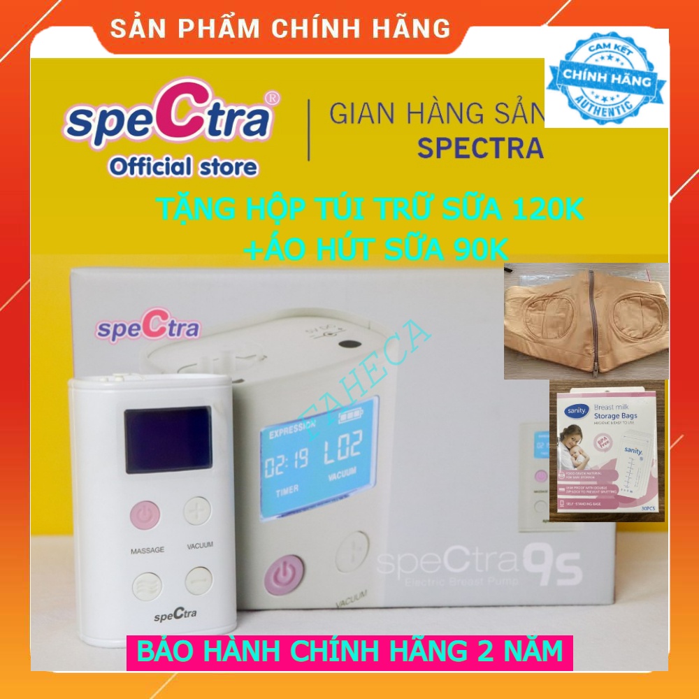 Máy hút sữa Hàn Quốc Spectra 9s điện đôi tặng nhiệt kế + túi trữ sữa - Nhập khẩu Hàn Quốc - Bảo hành chính hãng 2 năm