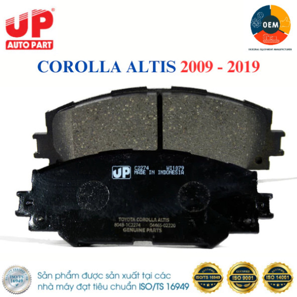 Má phanh Bố thắng đĩa trước ô tô COROLLA ALTIS đời 2009 - 2019 UP PARTS OEM