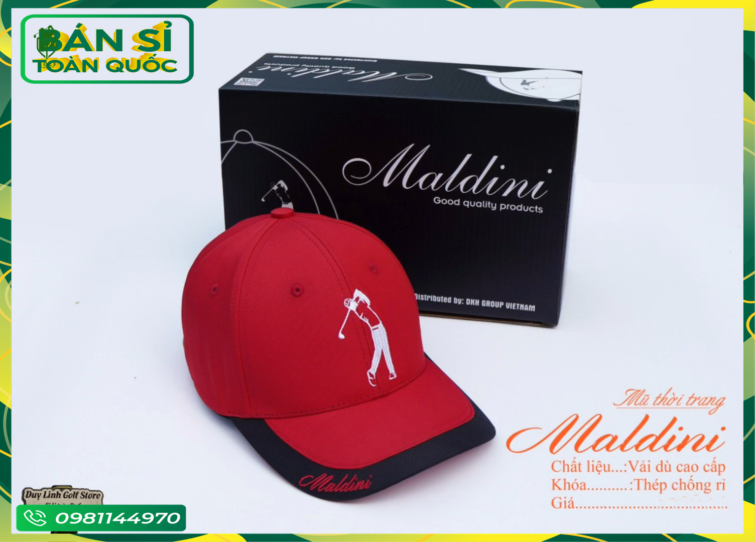 Mũ gôn, nón golf lưỡi trai nam nữ Maldini, chât liệu cao cấp. Hàng Chính Hãng. Chuyên sỉ cho các giải golf