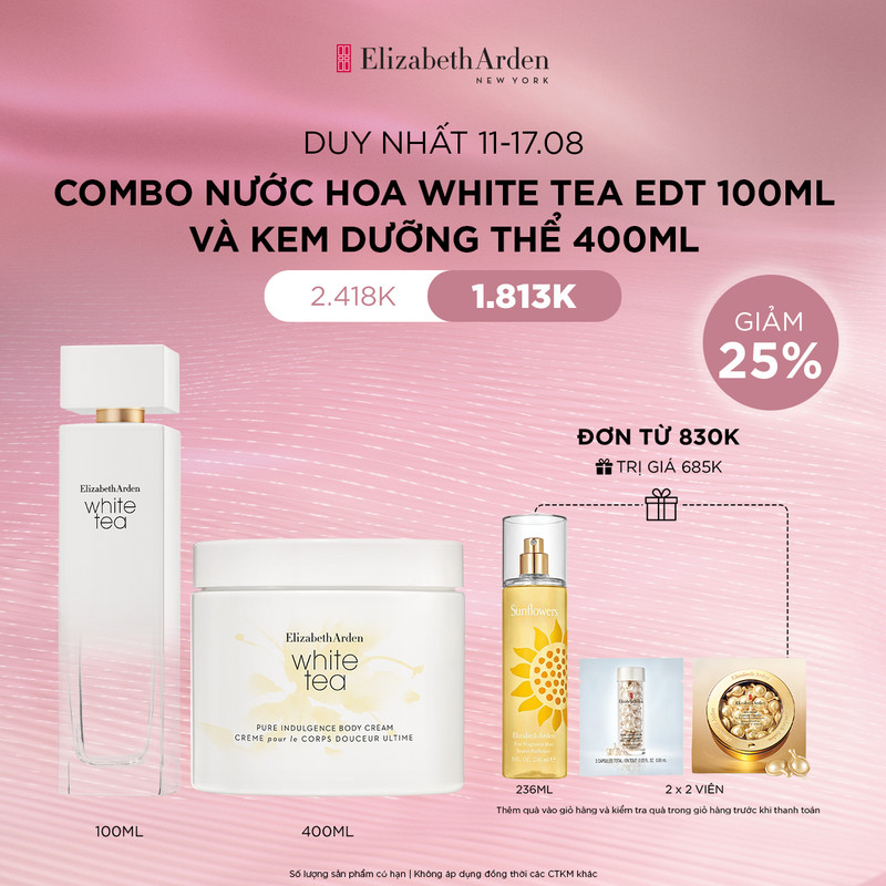 Combo nước hoa nữ elizabeth arden white tea edt 100ml + kem dưỡng thể elizabeth arden white tea pure indulgence body cream 400ml
