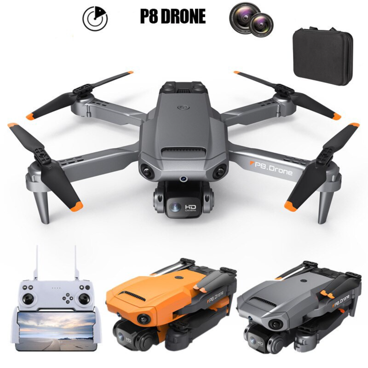 Flycam Mini Giá Rẻ Drone P8 2 Camera 12MP, Pin Lithium 2000mAh bay 25 Phút, Cảm Biến 4 Chiều, Chống 