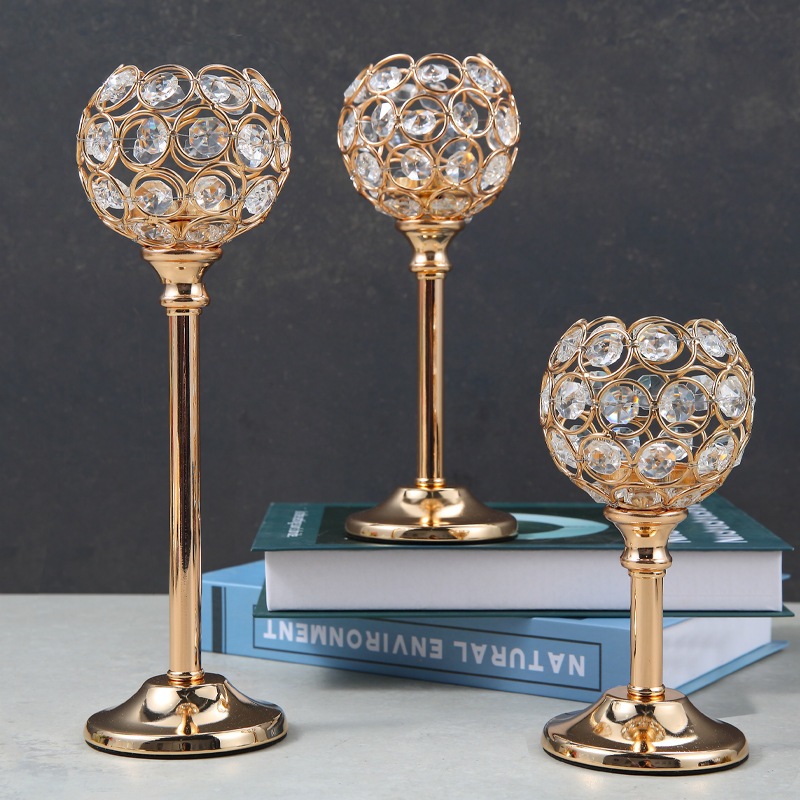 Candelabra Ornamen Dekorasi (paket individu) 3 Height Golden Crystal Emas Candle Holder Dekorasi Rumah…