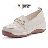 Hush Puppies Women Horsebit Buckle Wedge Loafers Checkerboard Soft Leather Casual Shoes