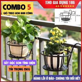 COMBO 5 Giá kệ để cây, chậu hoa tròn treo ban công, hàng rào, cửa sổ loại to đường kính 22 cm mẫu mới giỏ  treo