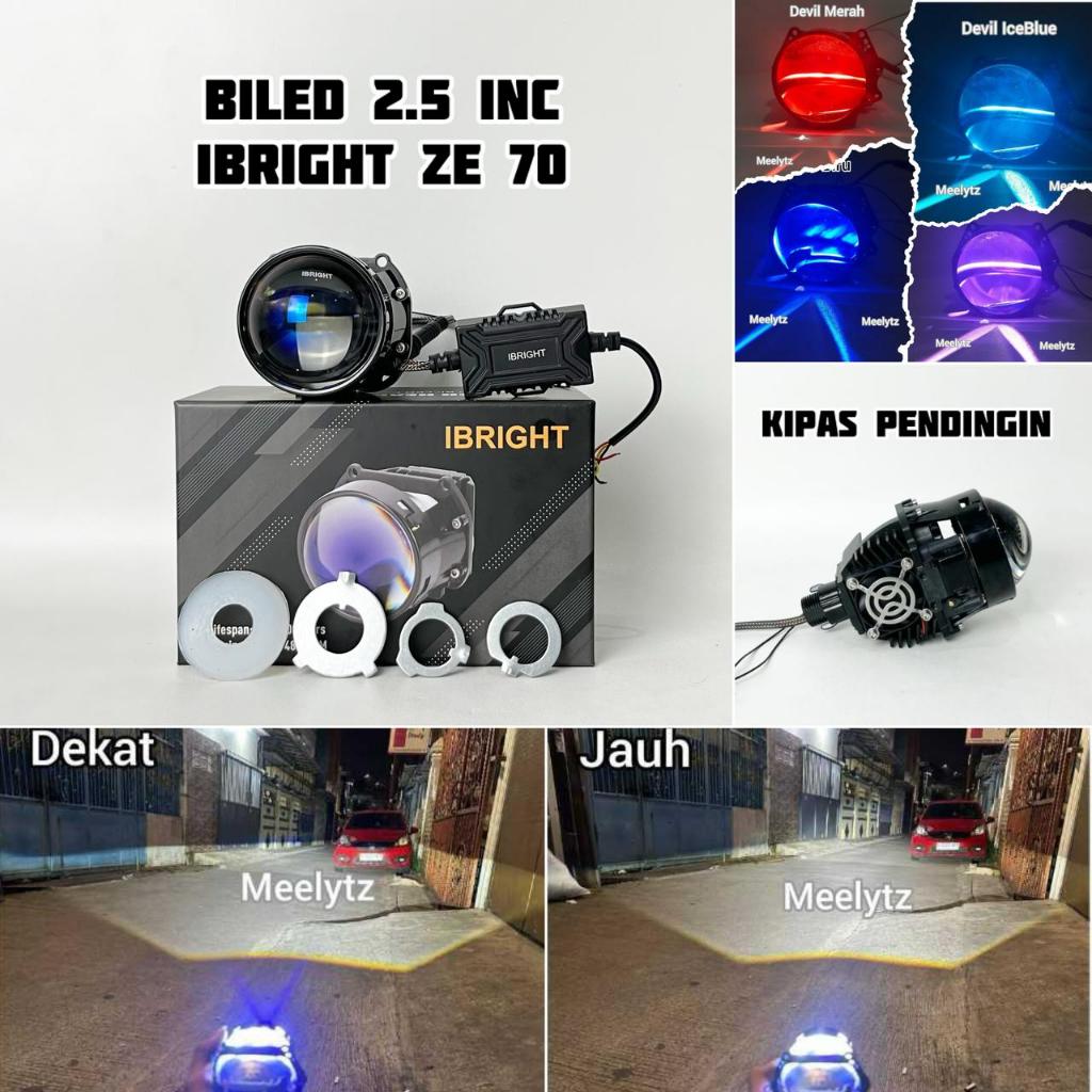 Ibright Ze 70 - Projector Biled 2.5Inc Blue Lens Ibright Ze 70 High Low White Plus Cooling Fan Harga 119,000 rupiah*Gratis Ongkir