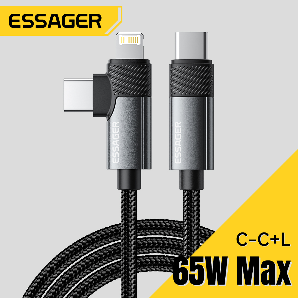 Essager 2 trong 1 loại USB C Cáp 65W PD Dây sạc nhanh Loại C để sét cáp cho iPhone 15 14 Pro Max MAC
