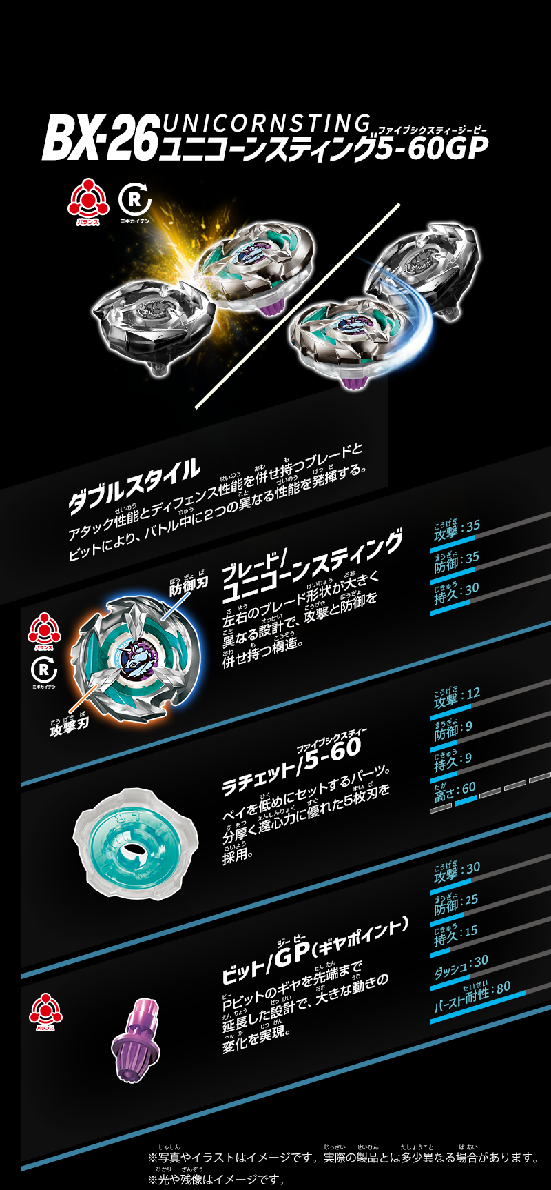 2024 Series Beyblade X BX-26 Booster Unicorn Sting 5-60GP (w/o
