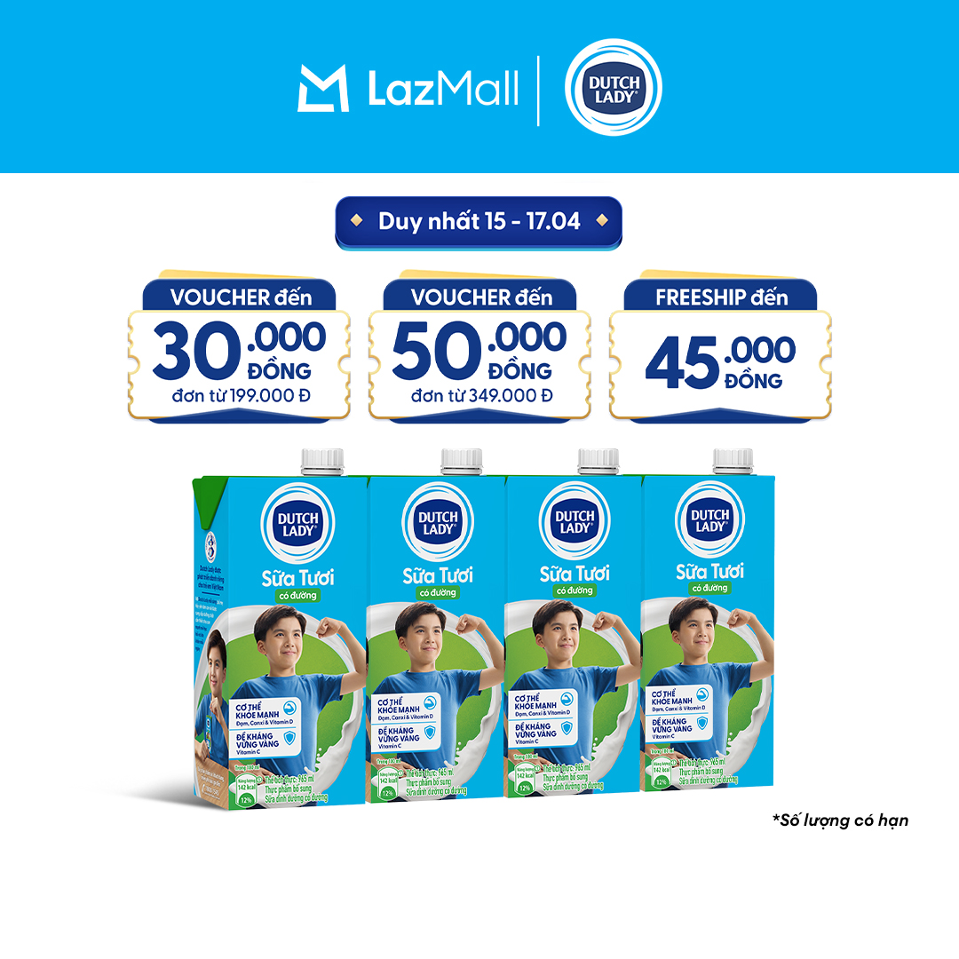 [HẠN SỬ DỤNG 24.11] Combo 4 Hộp Sữa Tươi Tiệt Trùng Dutch Lady Cô Gái Hà Lan Có Đường 965ml