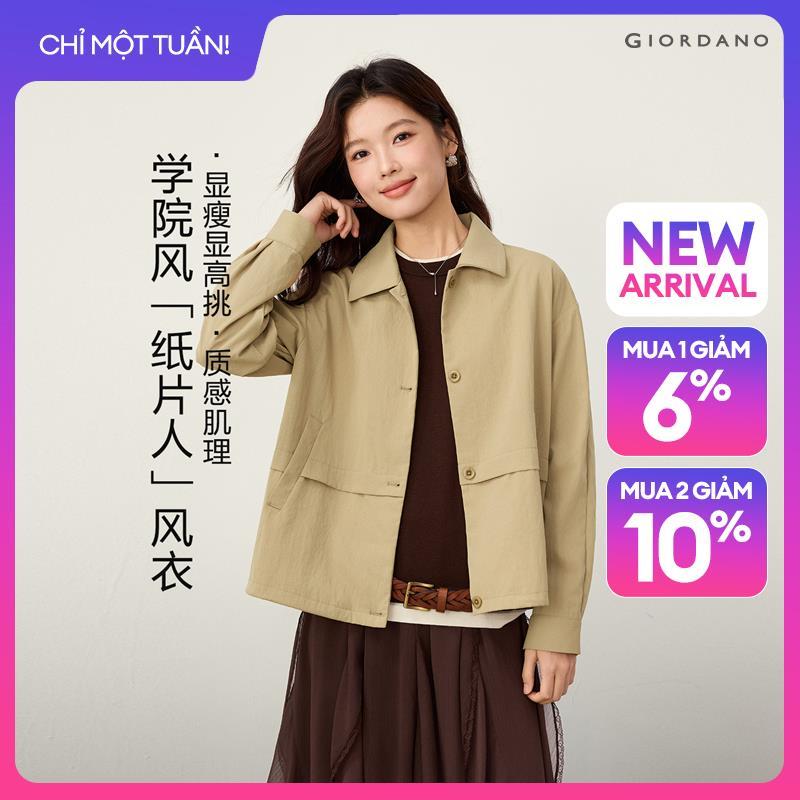 GIORDANO Women Jackets Turndown Collar Short Trench Coats Button Closure Fashionable Casual Relaxed Trench Coats 13376784