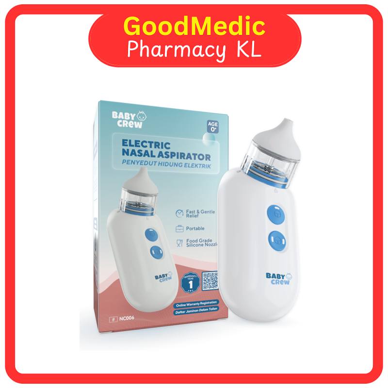Baby Crew Electric Nasal Aspirator Age 0+ (KKM MDA Certified) - Gentle Nose Sucker for Infants & Toddlers Food Grade Silicone