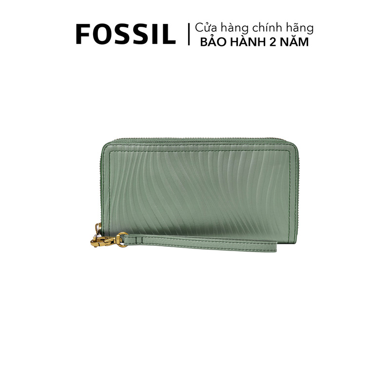 Ví da nữ da thật fossil logan clutch sl6570343- xanh lá