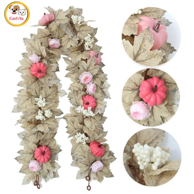 5.7Ft Artificial Fall Maple Leaves Garland, Hanging Autumn Maple Leaves Pumpkin Flowers Berry Garland, Fall Garland Thanksgiving Decor For Home Wedding Fireplace ราคา 170 บาท*ส่งฟรี