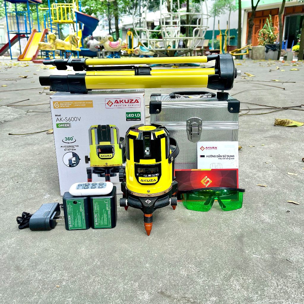 {Chính Hãng} Máy bắn cốt,Cân Bằng Laze 5 Tia xanh Bóng Led Siêu Sáng AKUZA S600 Hỗ trợ ngoài trời, phiên bản 2024 có motor xoay 360