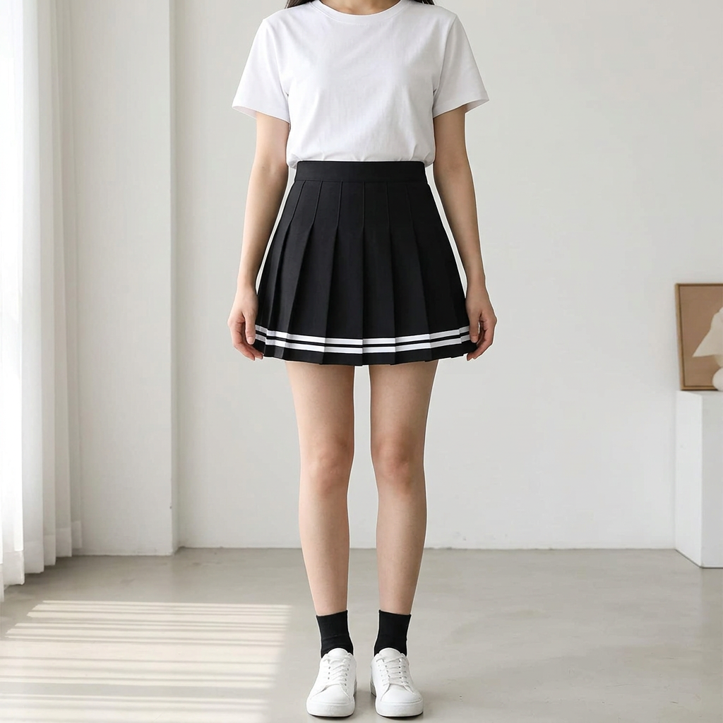 High-Waisted Pleated Short Skirt for Women – Cotton Polyester