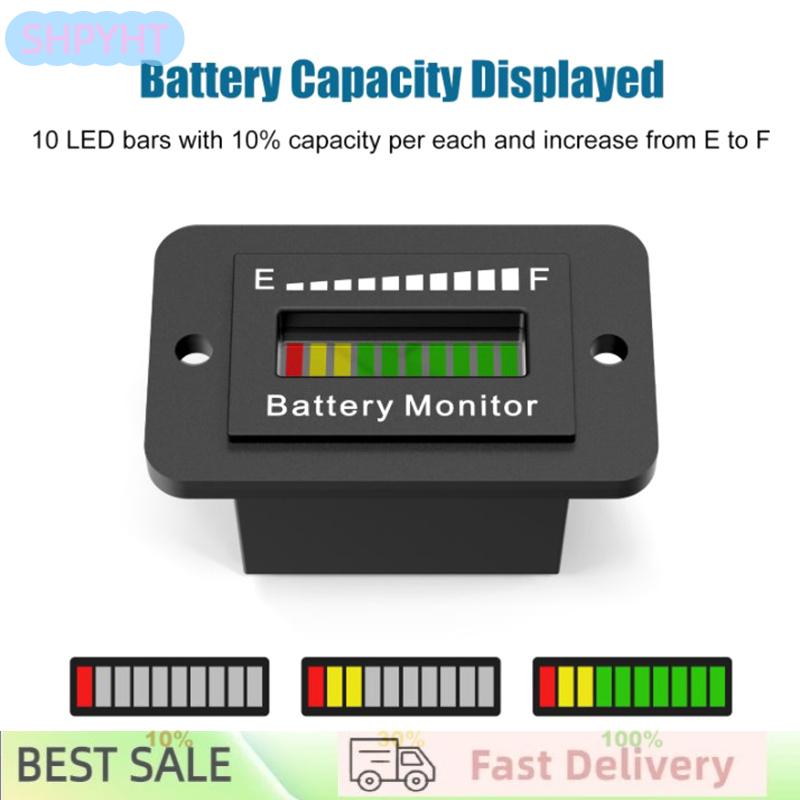 SHPYHT เครื่องวัดระดับแบตเตอรี่ LED, เครื่องวัดระดับแบตเตอรี่12V 24V 36V 48V 60V 72V ราคา 384 บาท*ส่งฟรี