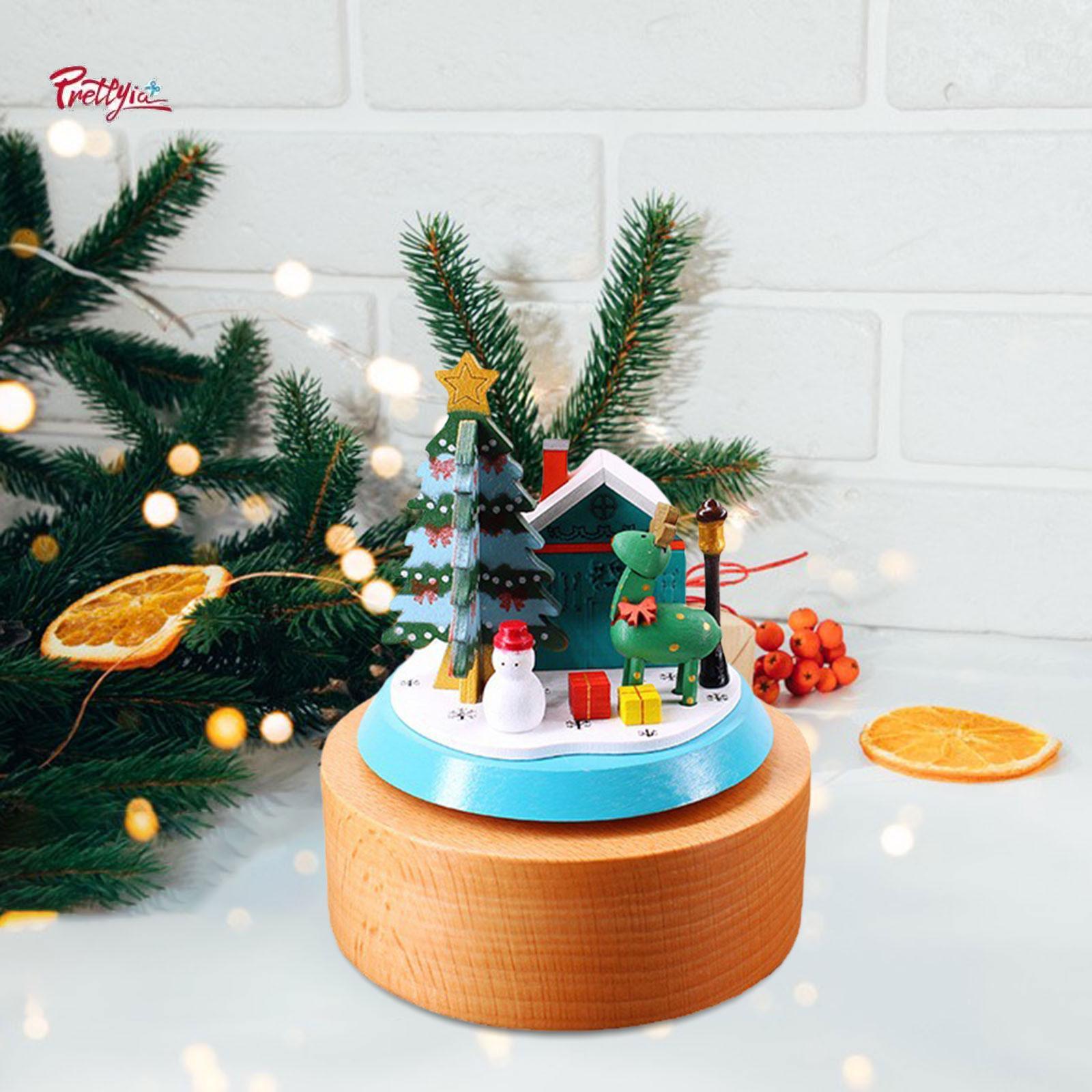 Prettyia Christmas Wooden Musical Boxes Play Melody merry Christmas for