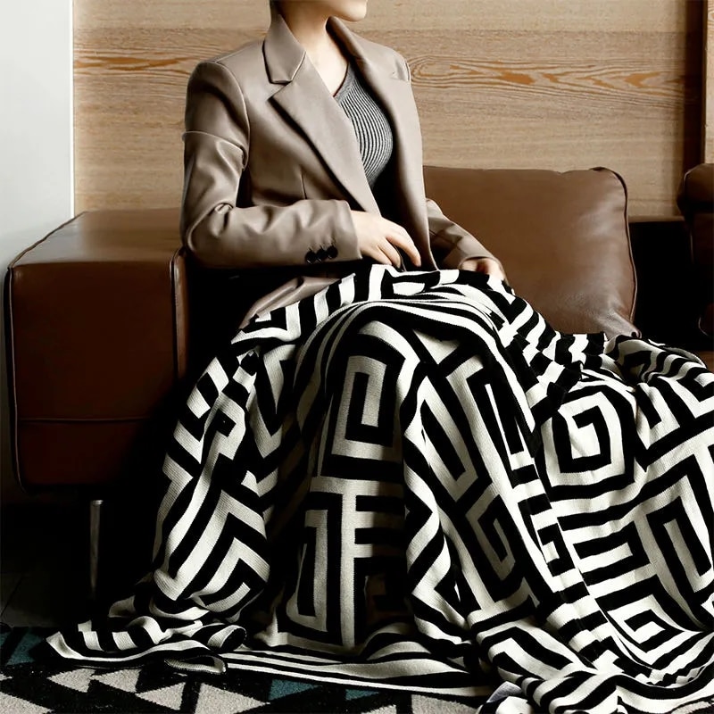 Nordic Throw Blanket Geometric Jacquard Knitted Blanket Bed Sofa