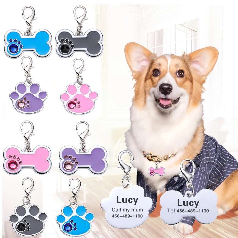 《529》Dễ thương xương Dog thương hiệu chống mất hợp kim ID Puppy Kitten Mặt dây chuyền trang sức khắc