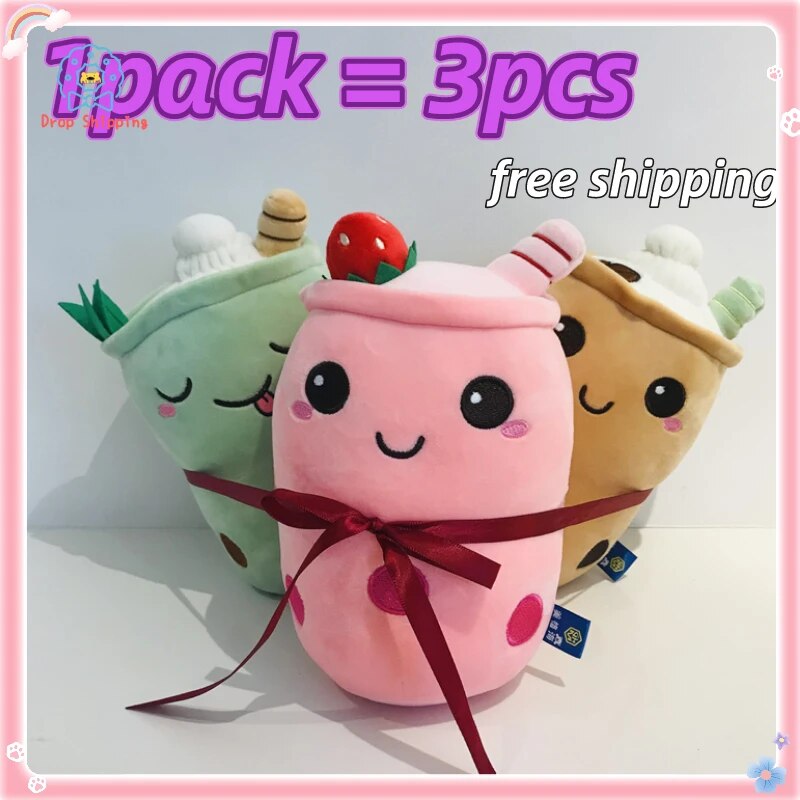 ZZOOI 3PCS/Set Packs Wholesale Boba Plush Toy Panda Rabbit Bubble Tea Stuffed Animal Plushie Pillow Kid Gift Soothe Doll Dropshipiing